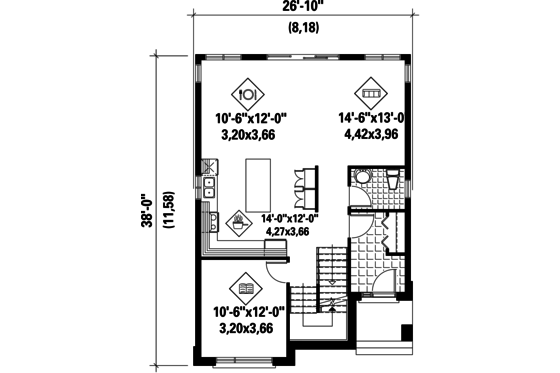 Floor Plan - Main Floor for Contemporary House Plan #25-4623 - 3 bed, 1 bath