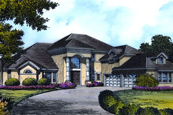 Exterior - Front Elevation for European House Plan #417-432 - 4 bed, 5.5 bath