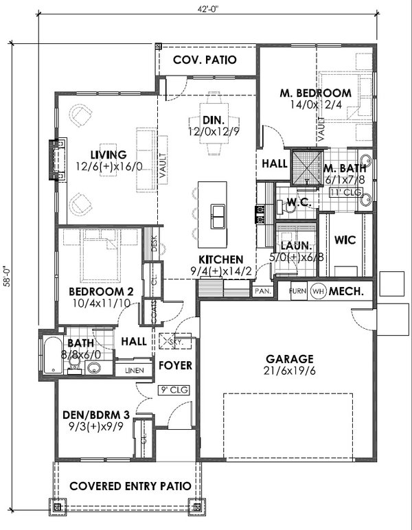 Craftsman Floor Plan - Main Floor Plan #1105-3