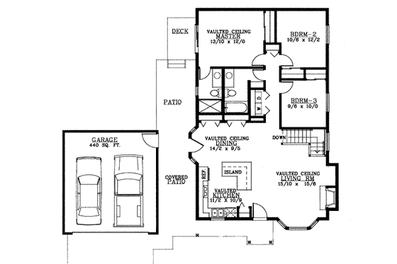 Floor Plan - Main Floor for Traditional House Plan #97-109 - 3 bed, 2 bath