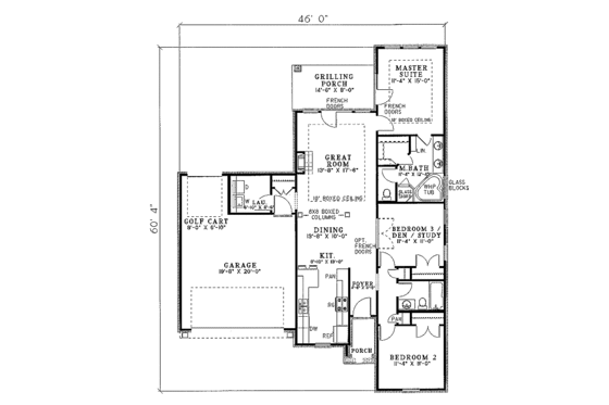 Floor Plan - Main Floor for European House Plan #17-185 - 3 bed, 2 bath