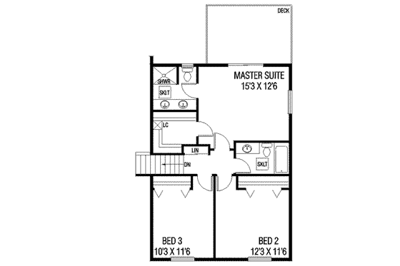 Floor Plan - Upper Floor for Traditional House Plan #60-473 - 3 bed, 2.5 bath