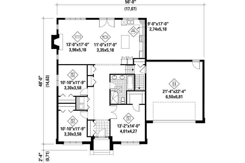 Architectural House Design - Floor Plan - Main Floor for Contemporary House Plan #25-4597 - 3 bed, 1 bath