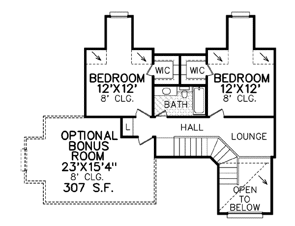 Traditional Floor Plan - Upper Floor Plan #65-370