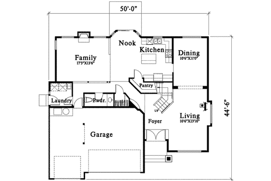 Floor Plan - Main Floor for Traditional House Plan #78-173 - 3 bed, 2.5 bath