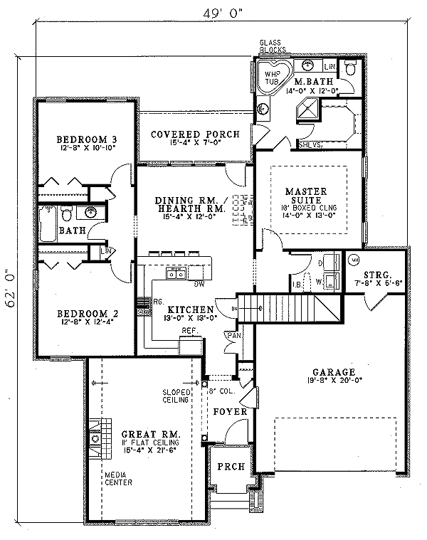 European Style House Plan - 3 Beds 2 Baths 1654 Sq/Ft Plan #17-1006 ...