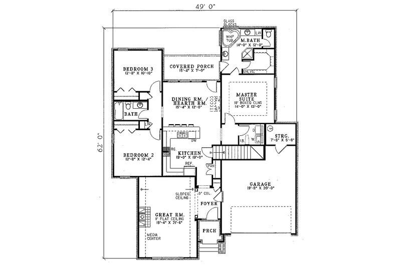 Architectural House Design - Floor Plan - Main Floor for European House Plan #17-1006 - 3 bed, 2 bath