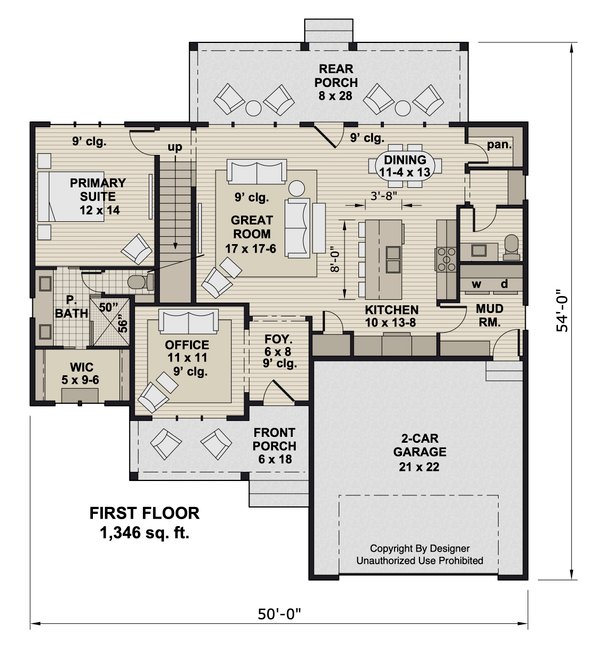 Architectural House Design - Farmhouse Floor Plan - Main Floor Plan #51-1383