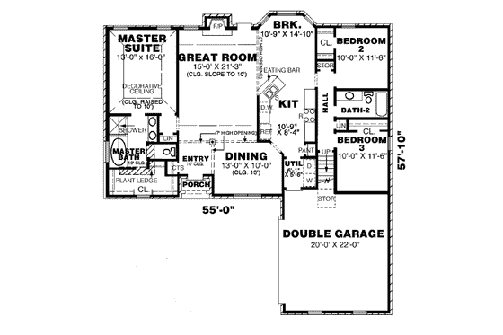 Floor Plan - Main Floor for European House Plan #34-108 - 3 bed, 2 bath