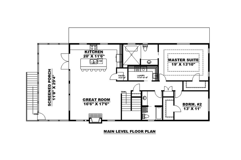 Home Plan - Floor Plan - Main Floor for Contemporary House Plan #117-1051 - 2 bed, 2 bath