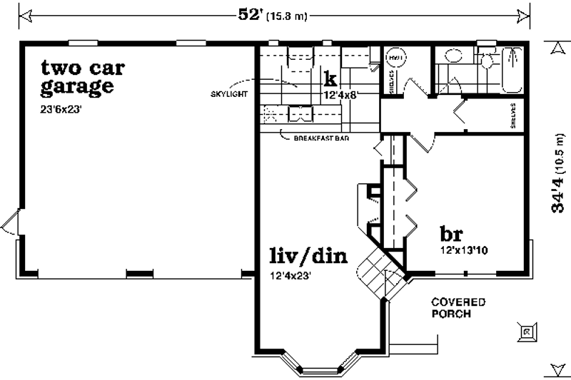 Dream House Plan - Floor Plan - Main Floor for Traditional House Plan #47-637 - 1 bed, 1 bath