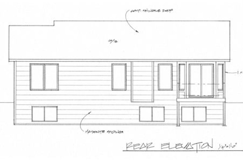 House Blueprint - Exterior - Rear Elevation for Ranch House Plan #58-202 - 2 bed, 2 bath