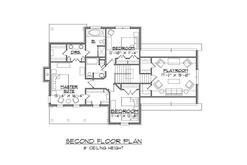 Architectural House Design - Floor Plan - Upper Floor for Traditional House Plan #1054-55 - 3 bed, 2.5 bath