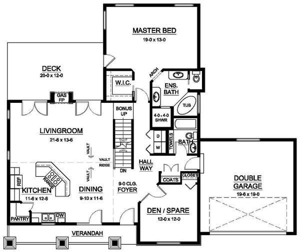 Architectural House Design - Ranch Floor Plan - Main Floor Plan #126-195