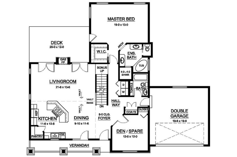 Architectural House Design - Floor Plan - Main Floor for Ranch House Plan #126-195 - 2 bed, 2 bath