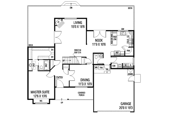 Floor Plan - Main Floor for Cottage House Plan #60-566 - 4 bed, 2.5 bath