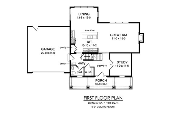 Floor Plan - Main Floor for Traditional House Plan #1010-229 - 3 bed, 2.5 bath