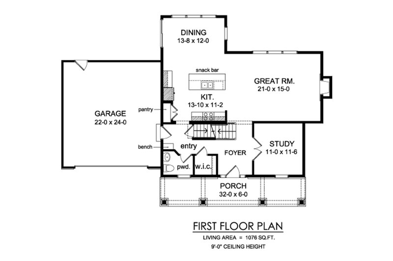 Architectural House Design - Floor Plan - Main Floor for Traditional House Plan #1010-229 - 3 bed, 2.5 bath