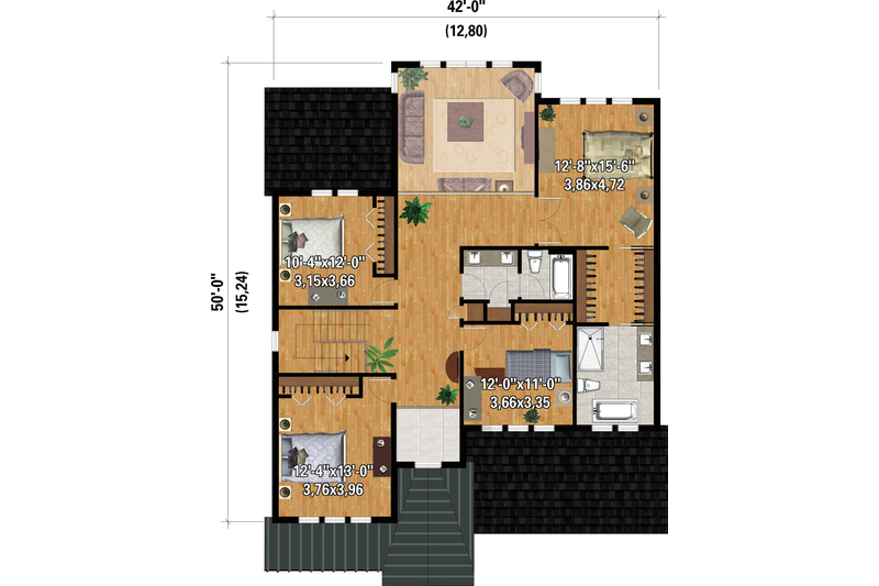 House Blueprint - Floor Plan - Upper Floor for Farmhouse House Plan #25-4953 - 4 bed, 2 bath