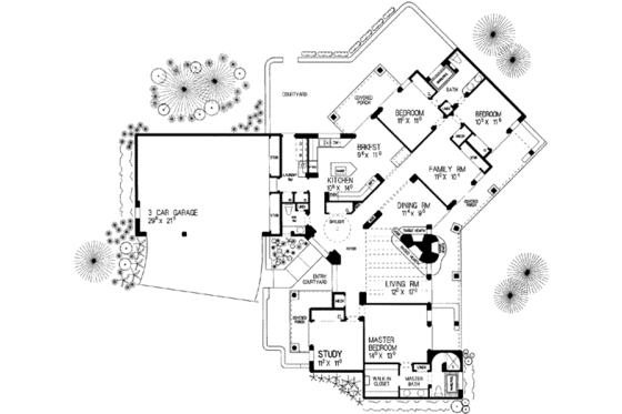 Floor Plan - Main Floor for Adobe / Southwestern House Plan #72-145 - 3 bed, 2.5 bath