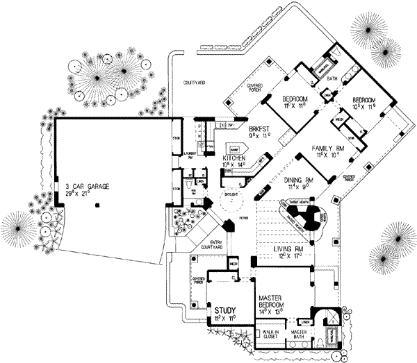 Architectural House Design - Adobe / Southwestern Floor Plan - Main Floor Plan #72-145