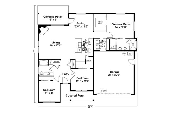 Floor Plan - Main Floor for Ranch House Plan #124-1026 - 3 bed, 2 bath