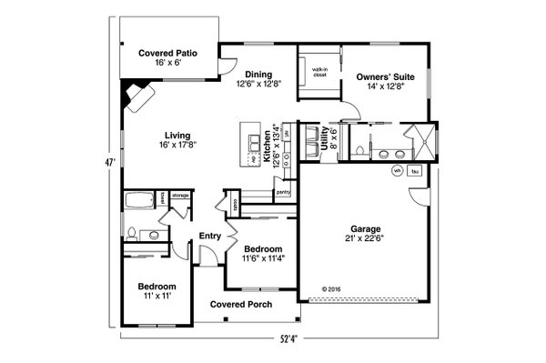 Architectural House Design - Ranch Floor Plan - Main Floor Plan #124-1026