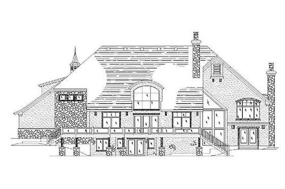 Exterior - Rear Elevation for European House Plan #5-408 - 5 bed, 4.5 bath