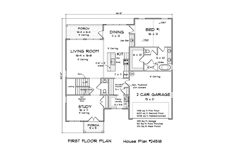House Design - Floor Plan - Main Floor for Farmhouse House Plan #513-2311 - 3 bed, 2.5 bath