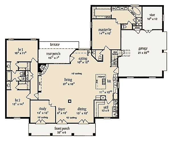 Architectural House Design - European Floor Plan - Main Floor Plan #36-443