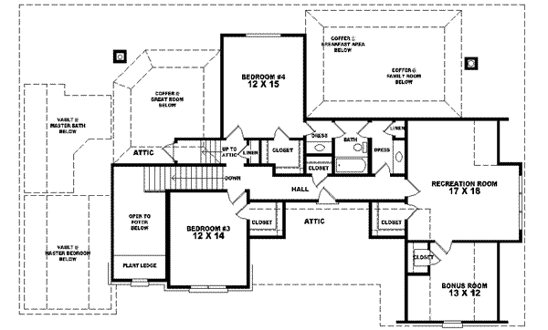 Floor Plan - Upper Floor for European House Plan #81-586 - 4 bed, 3.5 bath