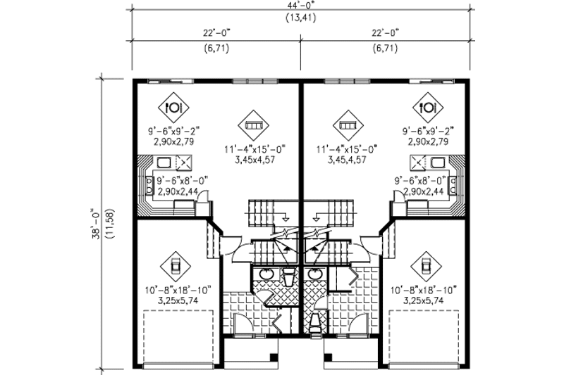 House Blueprint - Floor Plan - Main Floor for Traditional House Plan #25-4253 - 2 bed, 1.5 bath