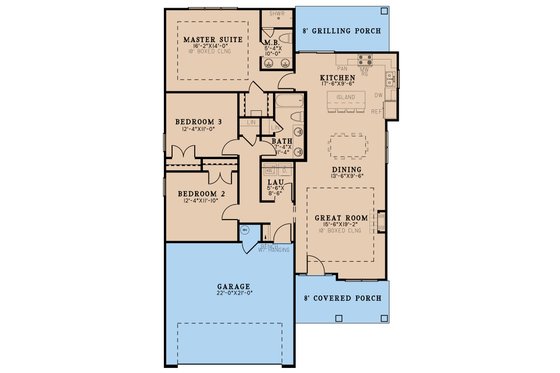 Floor Plan - Main Floor for Craftsman House Plan #923-249 - 3 bed, 2 bath