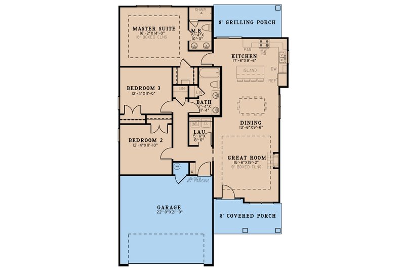 Architectural House Design - Floor Plan - Main Floor for Craftsman House Plan #923-249 - 3 bed, 2 bath