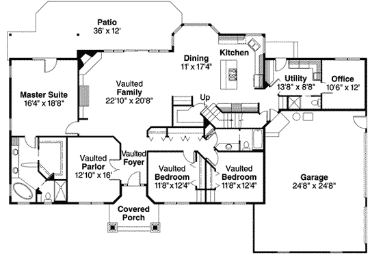 Floor Plan - Main Floor for Ranch House Plan #124-543 - 3 bed, 2.5 bath