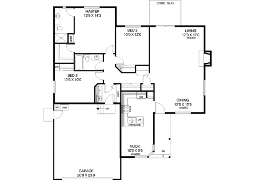 Floor Plan - Main Floor for Traditional House Plan #60-407 - 3 bed, 2 bath
