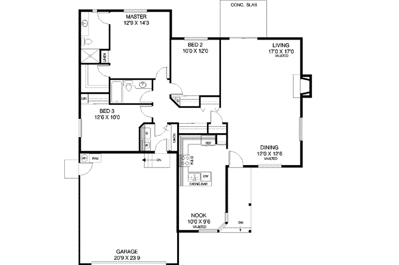 House Plan Design - Floor Plan - Main Floor for Traditional House Plan #60-407 - 3 bed, 2 bath
