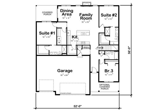 Floor Plan - Main Floor for Ranch House Plan #20-2512 - 3 bed, 3 bath