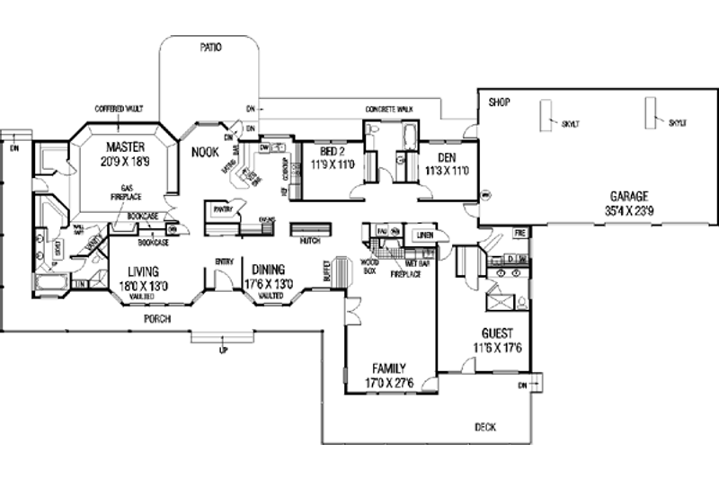 Architectural House Design - Floor Plan - Main Floor for Craftsman House Plan #60-436 - 4 bed, 3 bath