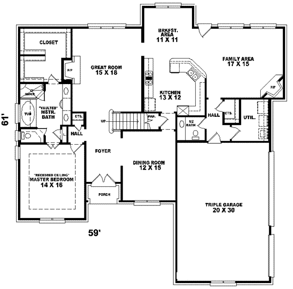 Floor Plan - Main Floor for European House Plan #81-555 - 4 bed, 3.5 bath
