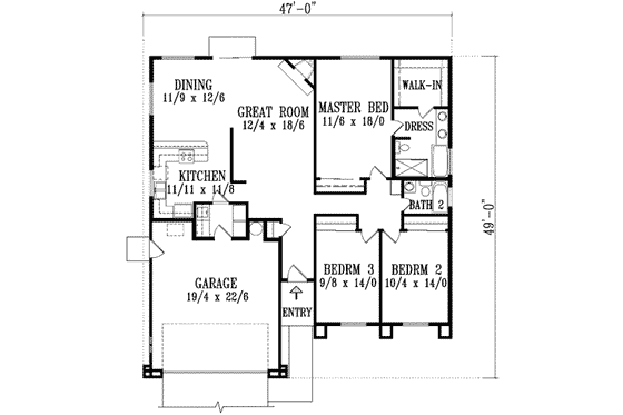 Floor Plan - Main Floor for Adobe / Southwestern House Plan #1-1295 - 3 bed, 2 bath