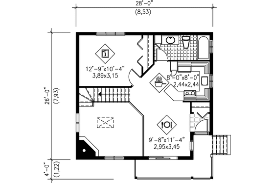 Floor Plan - Main Floor for Country House Plan #25-1125 - 2 bed, 1 bath