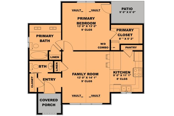 Floor Plan - Main Floor for Farmhouse House Plan #1111-19 - 1 bed, 1.5 bath