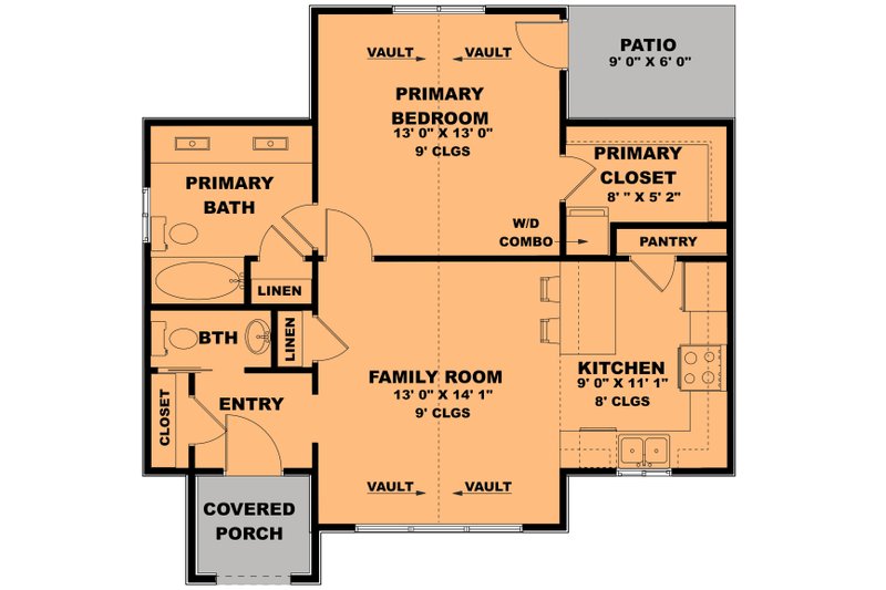 Architectural House Design - Floor Plan - Main Floor for Farmhouse House Plan #1111-19 - 1 bed, 1.5 bath