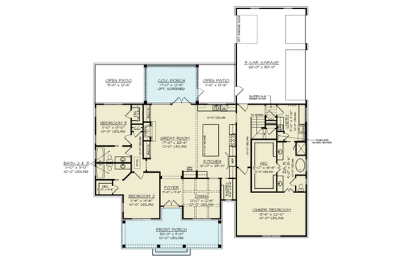 Floor Plan - Main Floor for Farmhouse House Plan #119-449 - 3 bed, 3 bath