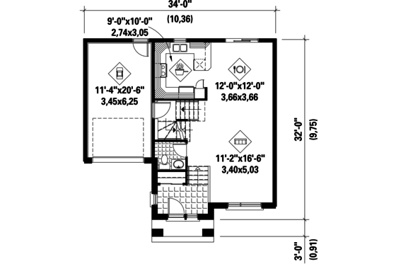 Floor Plan - Main Floor for Contemporary House Plan #25-4276 - 3 bed, 1 bath