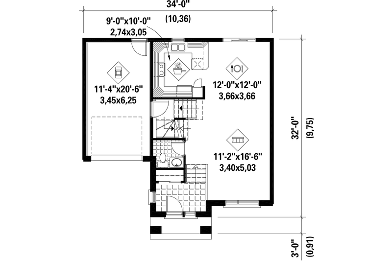 Dream House Plan - Floor Plan - Main Floor for Contemporary House Plan #25-4276 - 3 bed, 1 bath