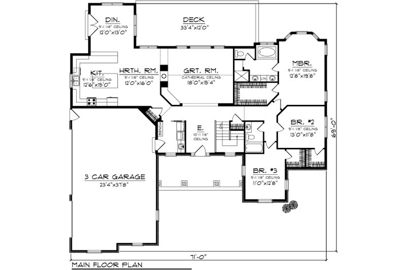 Home Plan - Floor Plan - Main Floor for Ranch House Plan #70-1101 - 3 bed, 2 bath