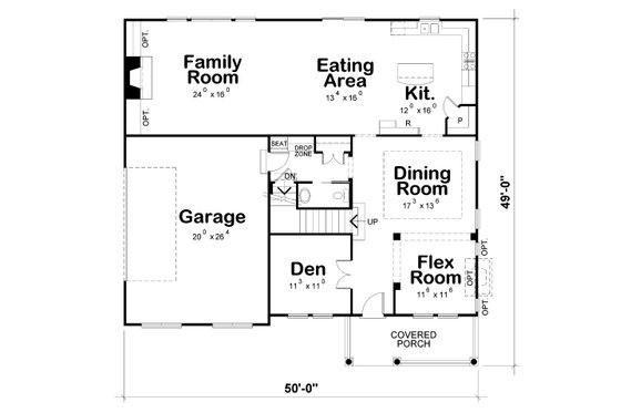 Floor Plan - Main Floor for Traditional House Plan #20-2422 - 4 bed, 3.5 bath