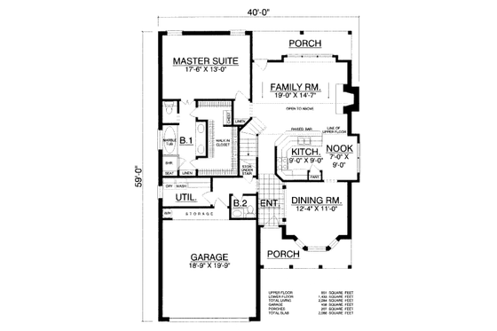 Floor Plan - Main Floor for Country House Plan #40-424 - 3 bed, 2.5 bath